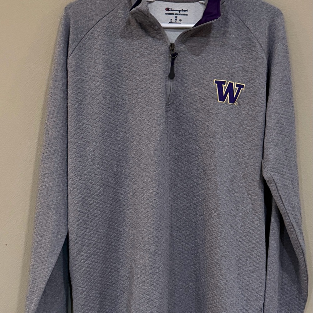 Champion Gray and Purple UW Men's Zip-Up Sweater